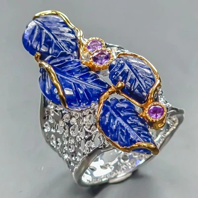 Joyería 14 ct+ Anillo Zafiro Azul Plata de Ley 925 Talla 7.5/R443705 Foto 1 de 4