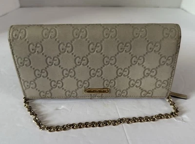 GUCCI Cartera Larga Cadena Cuero Mujer Auténtica Beige Monograma Foto 1 de 4