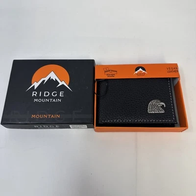 Cartera plegable de cuero vegano Ridge Mountain para hombre con caja de regalo - negra Foto 1 de 4