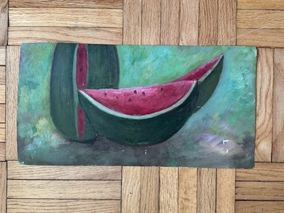Vintage Mexico Folk Art Painting Watermelon on Sheet Metal 19 x 10 - Image 1 of 4