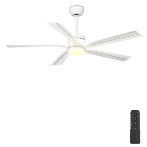 56" Ceiling Fan with Light, White Gold Ceiling Fan Remote Control - 3CCT, Qui... - Picture 1 of 7