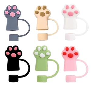 Set of 6 Creative Straw Seal Cat Claw Straws Stopper Coffee Cup Straw Decoration - Picture 1 of 8