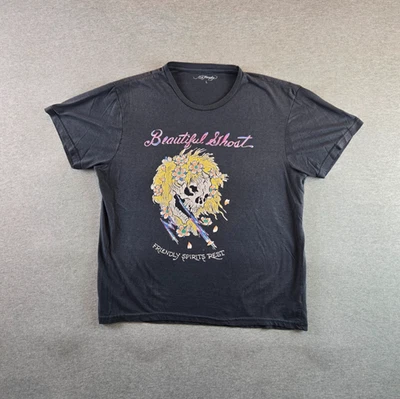 Camisa Ed Hardy Para Hombres L Desteñida Negro Amarillo Pelo Calavera Top Roca Floral Arco Iris Foto 1 de 4