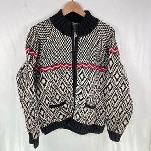 Cárdigan Tricot De Colección EXPRESS Mujer M Algodón Ramie Negro Beige Rojo Grueso Tejido - Imagen 1 de 7