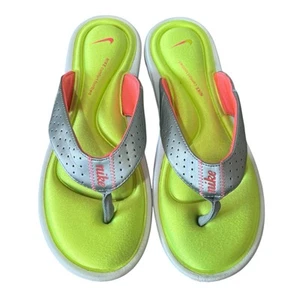 Nike Women’s 9 Comfort Footbed Thong Flip Flops Sandals Lime Green Pink Silver - Picture 1 of 7