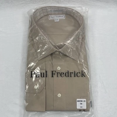 Camisa de vestir para hombre Paul Fredrick 20 35 Tan Solid Non Iron Cotton Pinpoint NWT Nueva Foto 1 de 4