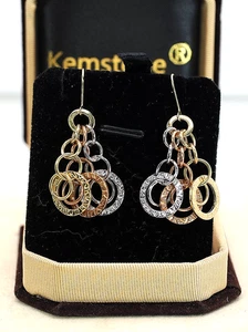 Beautiful 14K Tri-colored Gold Circle Drop Earrings-From Italy - Picture 1 of 4