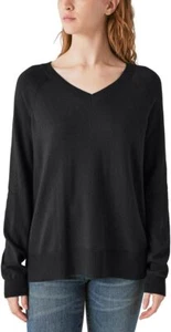 Suéter para mujer Lucky Brand con cuello en V, mangas largas, aberturas laterales, negro - Imagen 1 de 12
