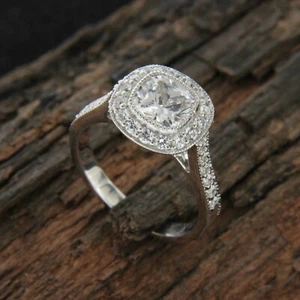 2.50CT Cushion Cut Simulated Diamond Bridal Engagement Ring 14K Gold Plated - Picture 1 of 6