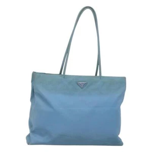 PRADA Tote Bag Nylon Light Blue Silver Auth 123154 - Picture 1 of 23