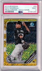 NICK MADRIGAL - 2019 BOWMAN CHROME PROSPECT - RIFRATTORE GOLD SHIMMER - PSA MINT 9 - Foto 1 di 1