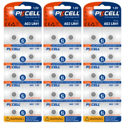 (30 piece) LR41 Coin Cell 1.5V AG3 192 SR41 LR736 392 Alkaline Batteries PKCELL - Image 1 of 4