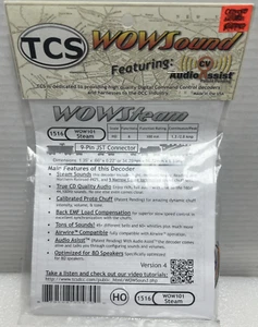 TCS 1516 WOW101-STEAM UNIVERSAL DECODER W/9-PIN JST PLUG : HO SCALE LOCOMOTIVES - Picture 1 of 3