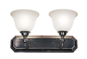 Brushed Nickel With Antique Ivory Glass 2 Light Bath Vanity Wall Orig $195 - Picture 1 of 1