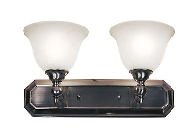 Z-LITE Brushed Nickel With Antique Ivory Glass 2 Light Bath Vanity Wall Orig $195