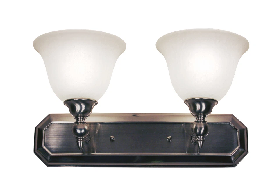 Brushed Nickel With Antique Ivory Glass 2 Light Bath Vanity Wall Orig $195 - Image 1 of 1