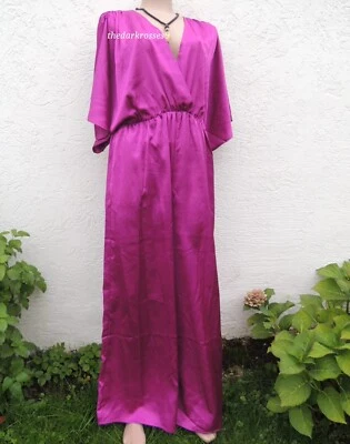 Jumpsuit Overall Satin Einteiler Boho 38 40 Pink Flieder Fledermausärmel Neu - Bild 1 von 4