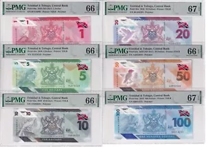 Trinidad & Tobago set 6, 1 5 10 20 50 100 D 2020 P 60 a Gem UNC PMG 66 67 EPQ - Picture 1 of 4