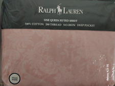 Ralph Lauren AVERY PINK Queen Deep Fitted Sheet-NIW-NOS-1990's Cotton Damask