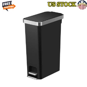 Slim Kitchen Step Trash Can 10.5 Gallon Hands-Free Design Soft Close Lid Plastic - Picture 1 of 6