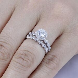 Solid 14K White Gold 2.50 CT Round Halo Moissanite Bridal Set Engagement Ring