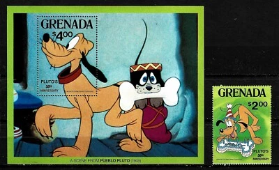 GRANADA, SCOTT # 1031-1032, JUEGO DE SELLOS MNH Y S/S DISNEY AÑO 1981 PLUTO & CAKE Foto 1 de 2