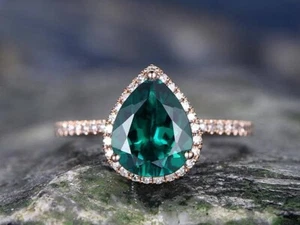 1.85 Ct Pear Cut Natural Emerald Diamond Wedding Ring 14K Rose Gold size 7 - Picture 1 of 7