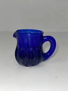 Vintage Degenhart Glass ~ Pitcher Toothpick Holder Blue Kobalt 2 1/4” - Picture 1 of 5