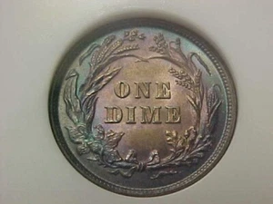 1896 P PHILADELPHIA BARBER DIME NGC MS 62 CAC OLD HOLDER RAINBOW TONED POP OF 3 - Picture 1 of 10