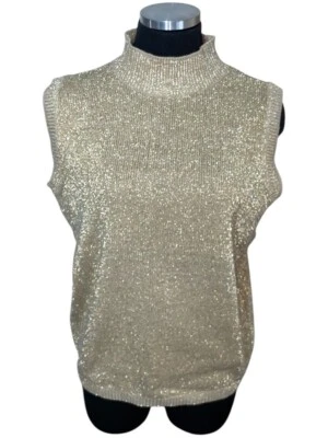 Suéter Shenanigans Vintage Mujer M Cuello Simulado Sin Mangas Tejido Metálico Dorado Foto 1 de 4