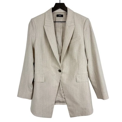 Chaqueta Blazer Theory Etiennette Mezcla Lana Elastizada Beige $345 Para Mujer - 8 Foto 1 de 4