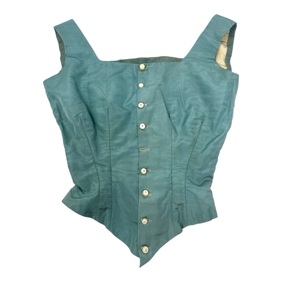 Precioso corpiño corpiño antiguo azul verde victoriano eduardiano Foto 1 de 4