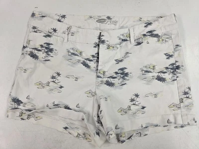 Pantalones Cortos Old Navy Para Mujer 10 Blanco Pixie Tropical Island Estampado Algodón Elástico Foto 1 de 4