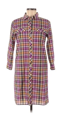 Theory Anthropologie Women's 100% Cotton Purple Plaid Shirt Dress Size 8  - Image 1 of 4