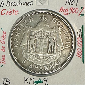 CRETE - 5 DRACHMES 1901 - Pièce de Monnaie en Argent // Qualité : TB - Picture 1 of 2