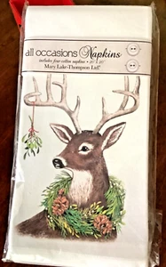 4 Mary Lake-Thompson Christmas Deer Buck Cotton Cloth Napkins 20" X 20" USA NIP - Picture 1 of 3