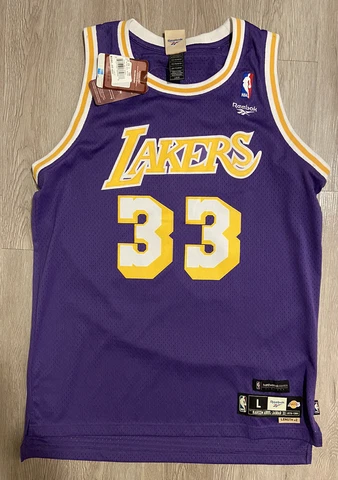 NWT Kareem Abdul Jabbar #33 LA Lakers Reebok Hardwood Classics Jersey Size Large Cover