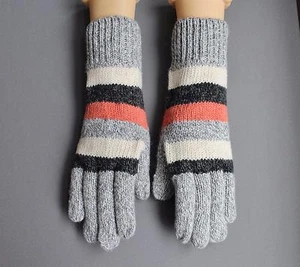 Heathered grey gray gloves wool blend striped stretch gloves winter warm ladies - Picture 1 of 5