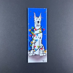 Harlequin Great Dane Dog Christmas Magnet Handmade Holiday Decor Cropped Ears - Picture 1 of 12