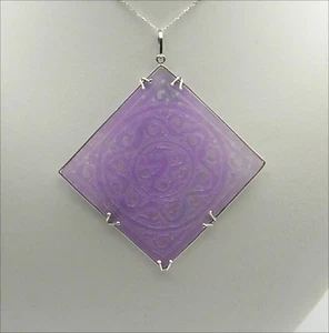 Anhänger aus Weißgold 18 KT Mit Jade Violet Graviert Quadratisch Obdv - Bild 1 von 3