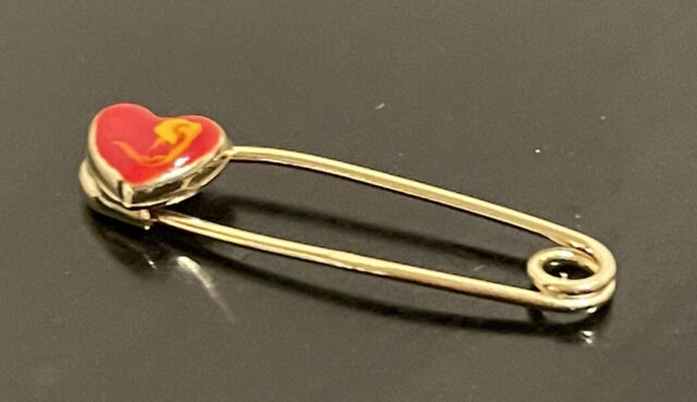 14k Yellow Gold Safety Pin Brooch Heart Shape 