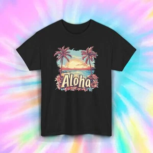 Aloha Sunset Shirt Tropical Hawaii Beach Vibes Vacation Graphic S-5XL - Picture 1 of 10