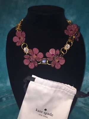NWT Kate Spade Blooming Bling Leather & Stone Statement Necklace Gold Flower - Image 1 of 4
