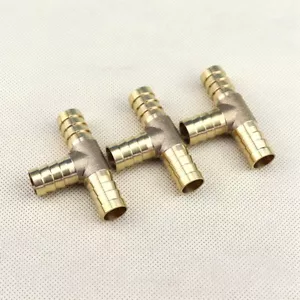 Air Fuel Water 3-Way Brass Tee T Fitting Hose Barb Connector 1/2"(12mm) 3 PCS - Picture 1 of 5