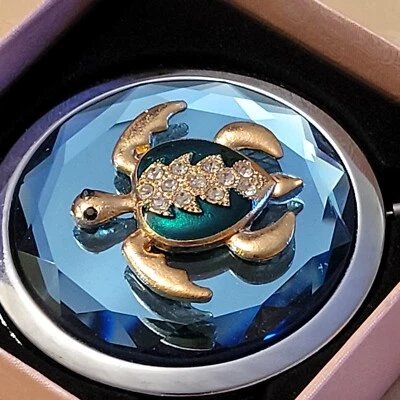 Cartera compacta plegable con cristales con joyas espejo tapa de vidrio biselado tortuga verde Foto 1 de 3