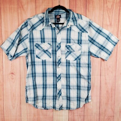 Dickies Mens Pearl Snap Short Sleeve Shirt Sz XL Plaid Western Work Workwear - Image 1 of 4