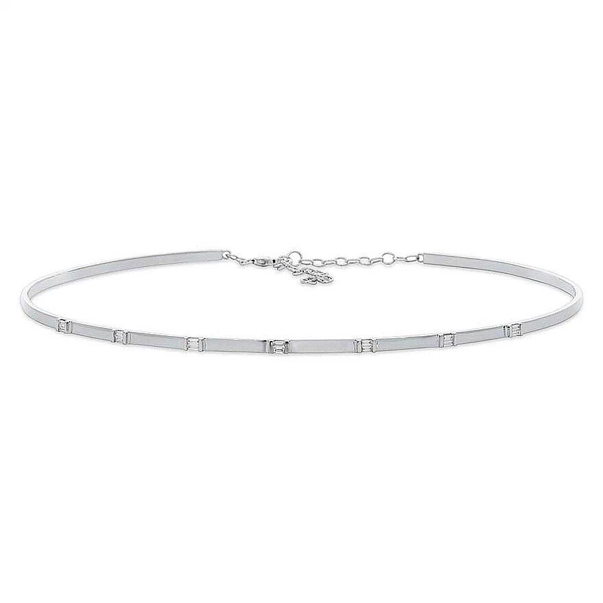 Collar Gargantilla Diamante Baguette Oro Blanco 14K 0.22CT Natural Flexible Elástico Foto 1 de 2