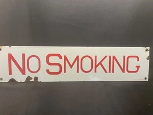 VINTAGE  NO SMOKING  PORCELAIN  5" x 21 1/2"  SIGN   Chicago . New York . Dallas - Picture 1 of 4
