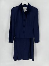 Lois Snyder Dani Max Womens Vintage Skirt Suit 10 Navy Blue Velvet Trim Rayon