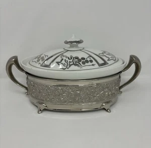 Royal Rochester Antik 1920 Deckel Auflaufform Netz versilbert Halter - Bild 1 von 24